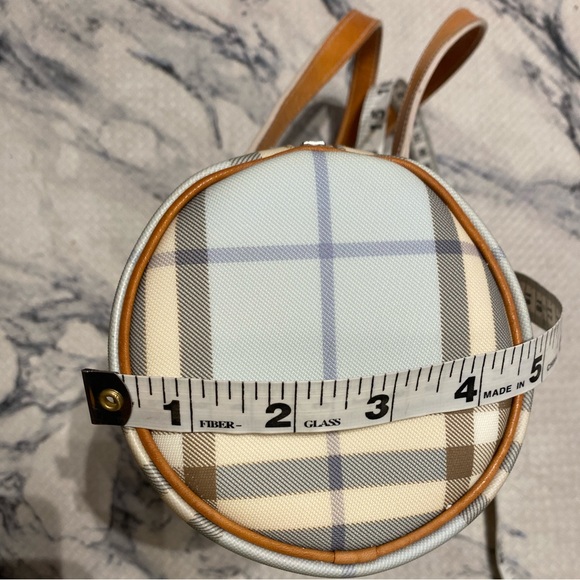 BURBERRY Vintage 💙Nova Check MINI Barrel (Cylinder) Bag🔥PVC/Leather-8”x5”🔥EUC - Picture 4 of 17